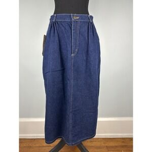VNT /NWT 90's L.L. Bean Blue Denim A-Line Long Skirt Zip Pockets Women's Size 14